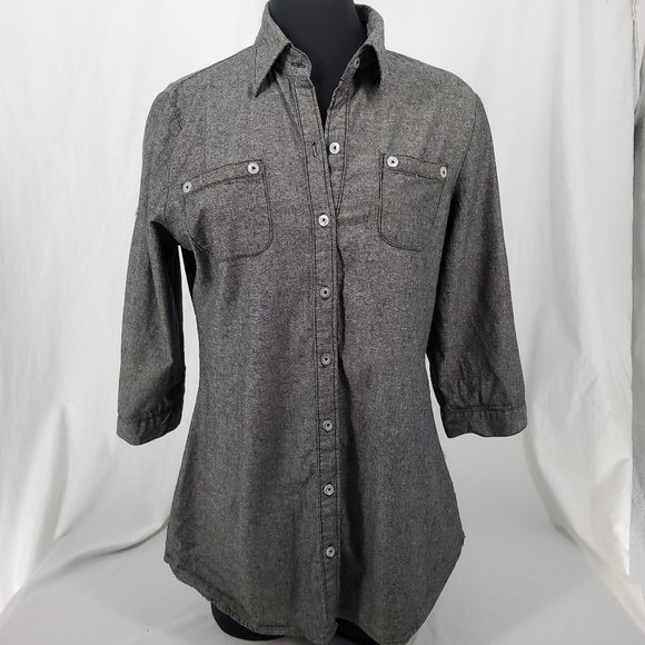JL❤  Button Front Collared Shirt Gray Womens Large - Picture 1 of 14